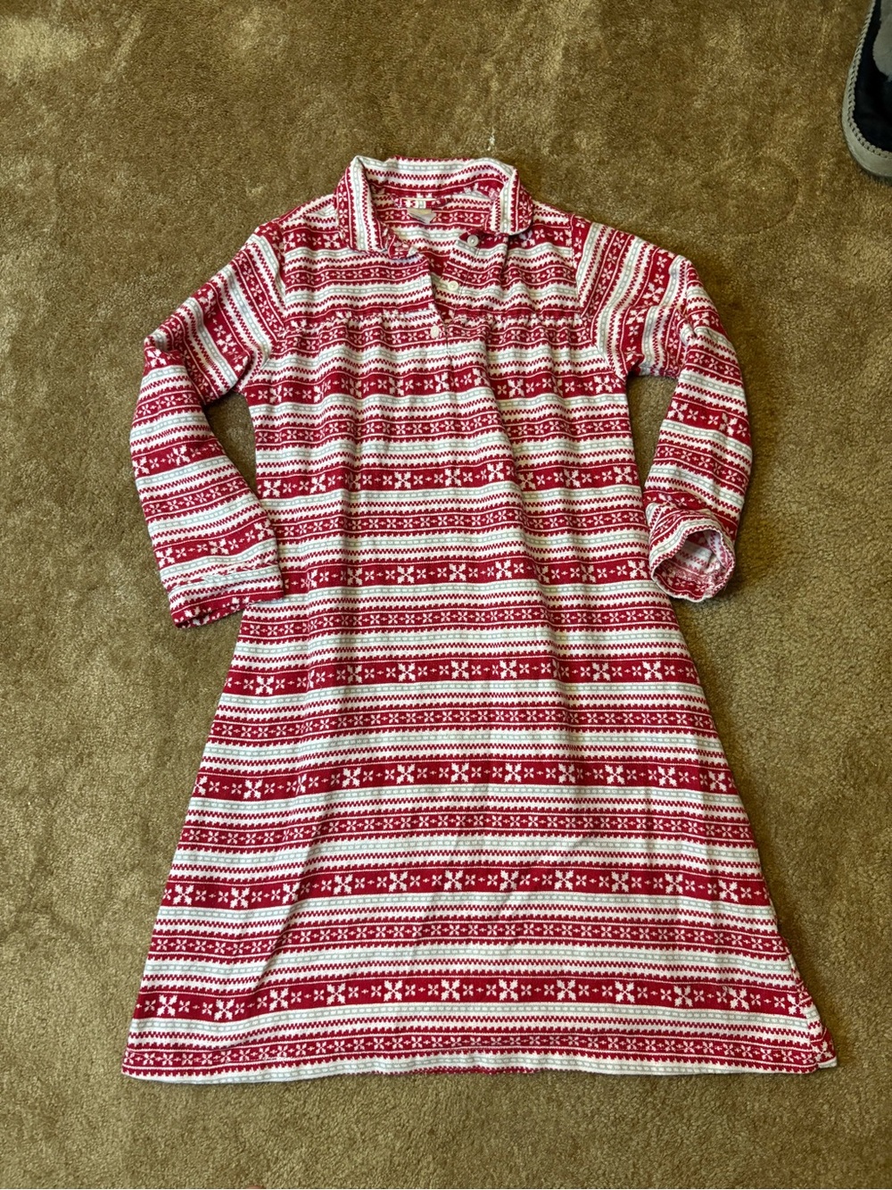Pottery Barn Kids Red & White Fair Isle Collared Nightgown